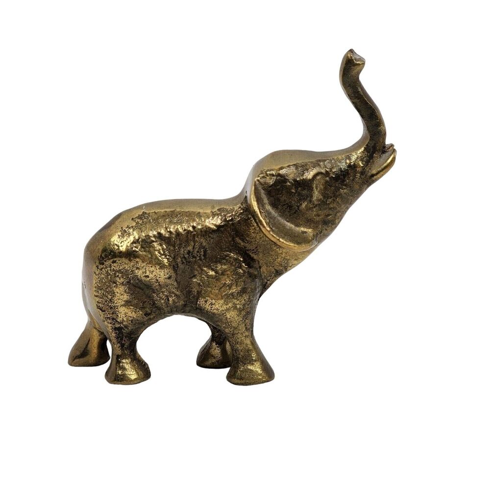 Vintage Brass Elephant‎ Small Figurine Tusks & Trunks Up